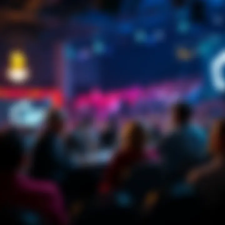 BitMart CEO and judges sitting at a panel discussing crypto businesses during the Crypto Knights show, with a vibrant crowd in the background.