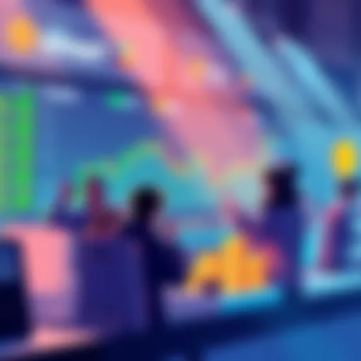 Illustration of people trading on a platform with earnings displayed, promoting BitMart's affiliate program.