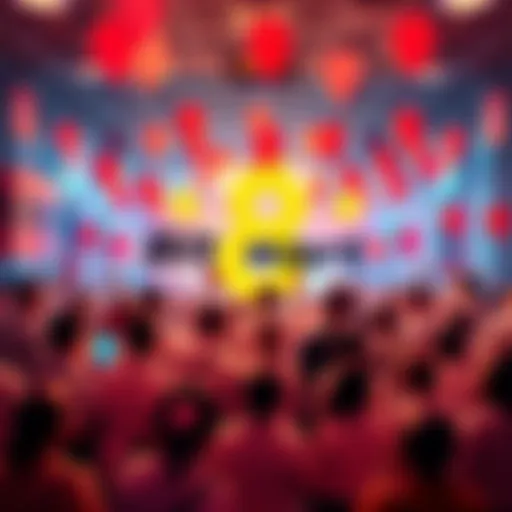 A festive scene of people celebrating BitMart's 8th anniversary with balloons and banners.