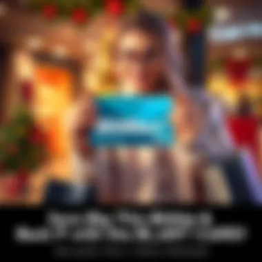 Elena holding the BitMart Card with shopping bags and festive decor for Black Friday