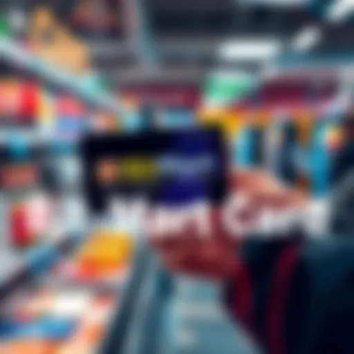 A person using a BitMart CARD at a store checkout, showcasing the card with a digital currency logo, emphasizing no fees and global acceptance.