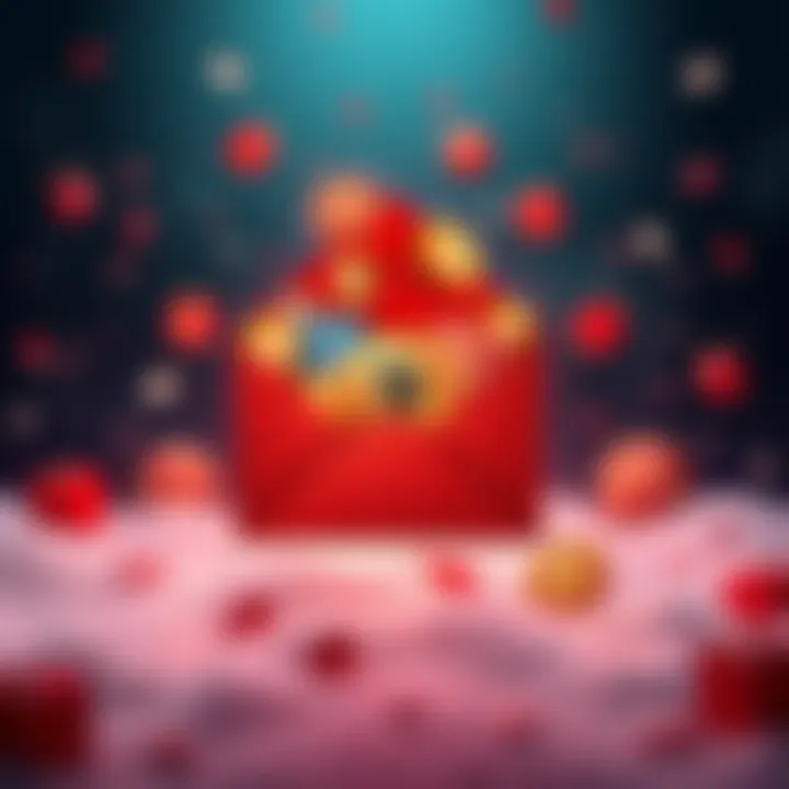 A graphic showing a digital red envelope filled with cryptocurrency icons, announcing BitMart's Thanksgiving event.