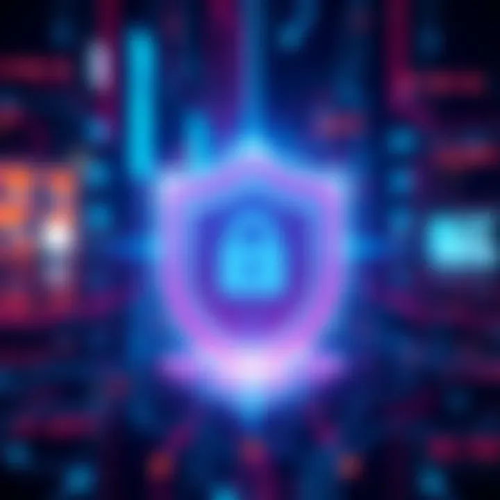 A digital shield representing security for BitMart users against cyber threats like phishing and account takeovers.