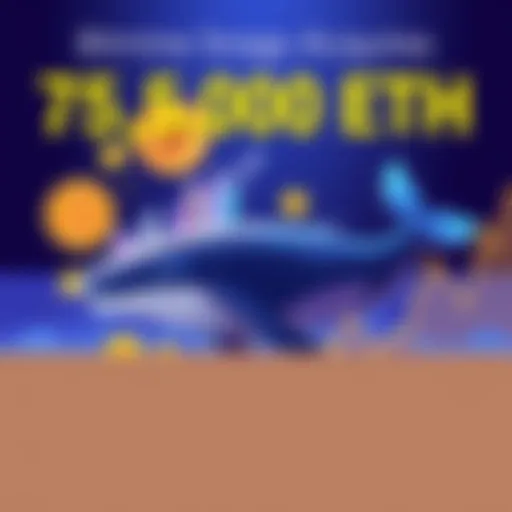 Illustration of Bitmine's acquisition of 75,000 ETH during market dip, featuring digital currency symbols and a graph indicating whale activity.