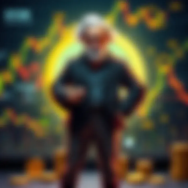 Bitmund Freud in front of cryptocurrency graphics Bitmund Freud stands confidently with cryptocurrency charts and digital coins in the background, showcasing innovative ideas in the crypto space.