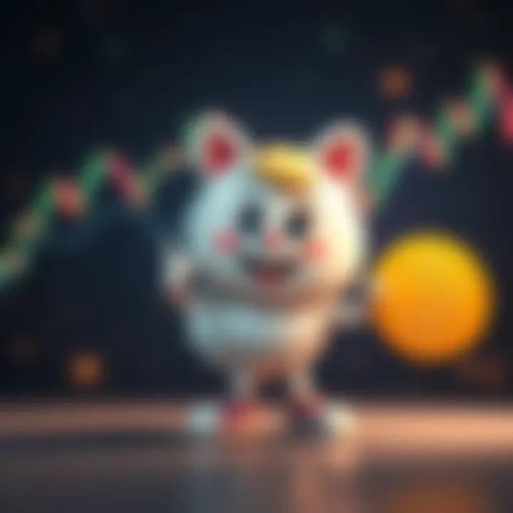A cheerful cartoon character representing Bitty, the Bitcoin mascot, holding a Bitcoin symbol and standing in front of a digital background representing the crypto world.