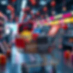 A shopping cart filled with cryptocurrency items and discounts tags, showcasing exciting Black Friday deals