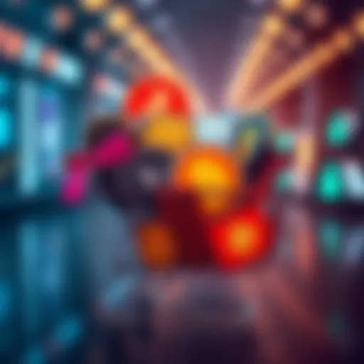 A shopping cart filled with various cryptocurrency symbols representing top tokens for Black Friday shopping