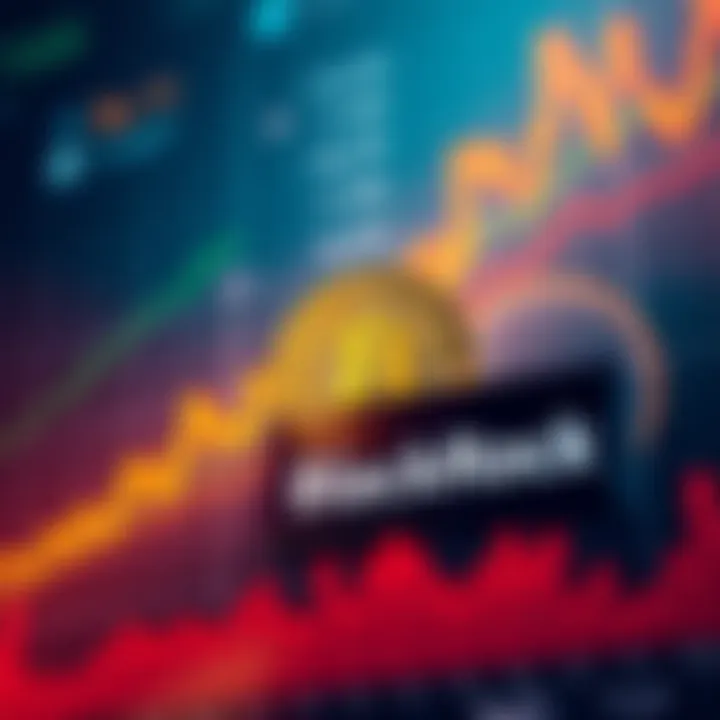 A graph showing Bitcoin prices with a downward trend and a logo of BlackRock, indicating the firm's sale of Bitcoin holdings.