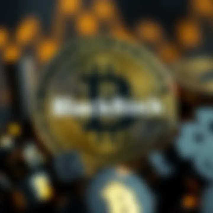 A representation of Bitcoin with BlackRock logo, showing financial growth and interest in cryptocurrency