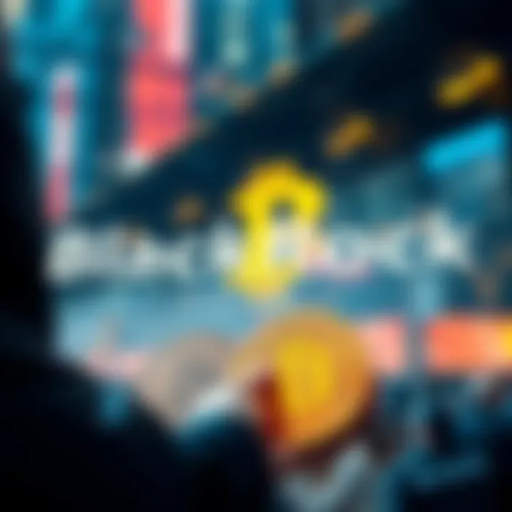 BlackRock logo with Bitcoin symbols and retail investors selling Bitcoin