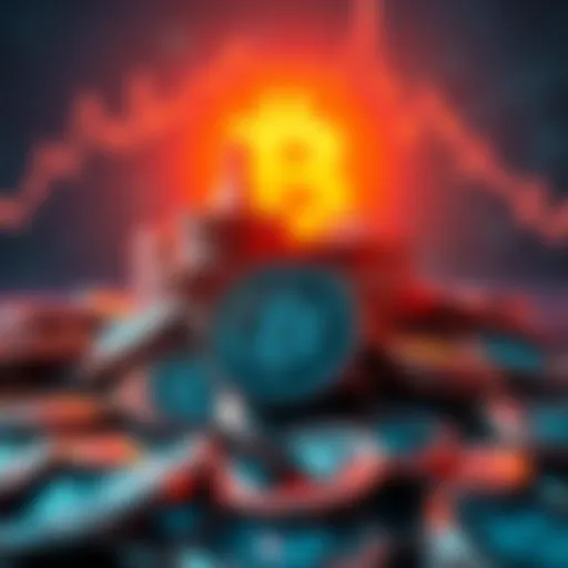 Illustration showing a large pile of cryptocurrency coins with a BlackRock logo in the background, symbolizing the company's recent sale of over $100 million in crypto.