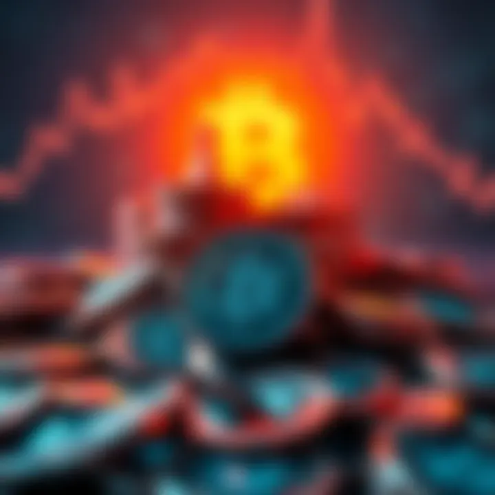 Illustration showing a large pile of cryptocurrency coins with a BlackRock logo in the background, symbolizing the company's recent sale of over $100 million in crypto.