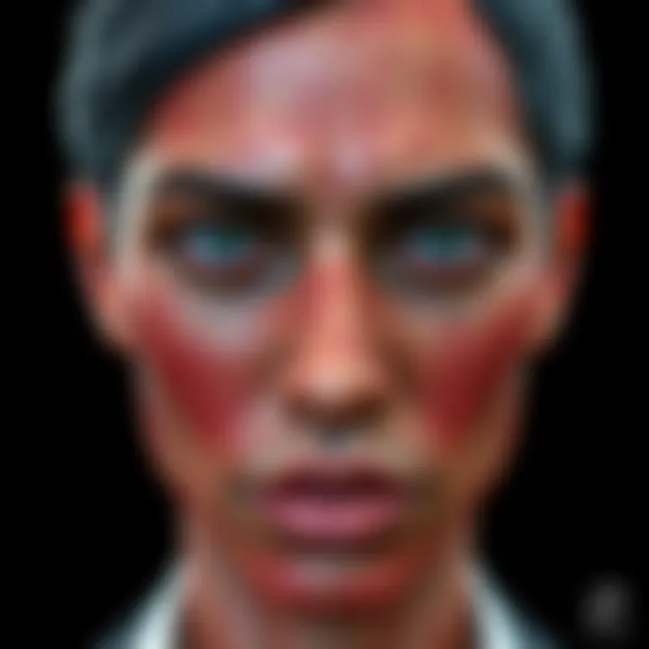 A detailed representation of the Blazed Rust Model showcasing realistic facial features and textures.