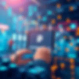 Illustration showing blockchain technology preventing fake views in online advertising, with a focus on video content and user engagement.