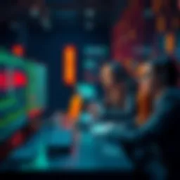 A team of blockchain consultants reviewing smart contracts on computer screens, focusing on security assessments before a DeFi protocol launch.