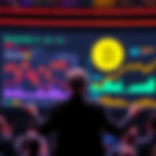 Bloomberg strategist delivering a presentation about Bitcoin's future in 2026, showing charts and graphs of market trends