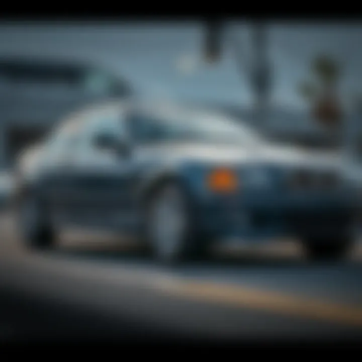 A 2002 BMW parked with new tires, showcasing good tread, ready for sale.