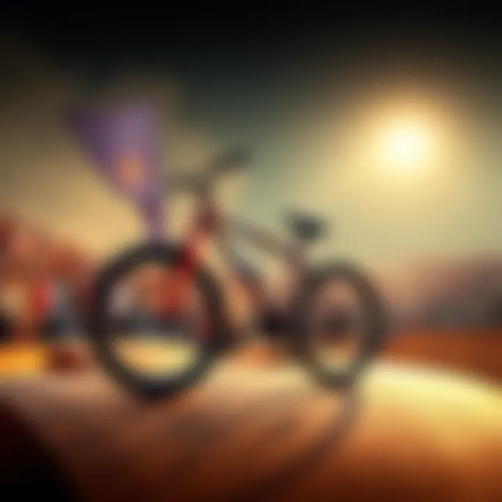 A BMX bike positioned on a ramp, surrounded by cheering fans, symbolizing support and excitement for BMX events.