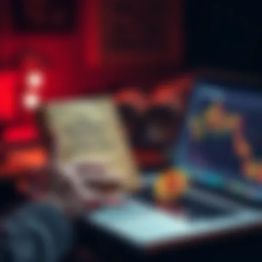 A person holding a copy of 'The Richest Man in Babylon' while examining Bitcoin charts on a laptop