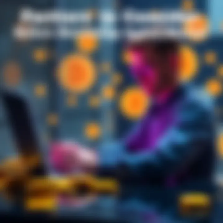 A person analyzing Bitcoin trends on a laptop while considering borrowing options, with Bitcoin symbols in the background.