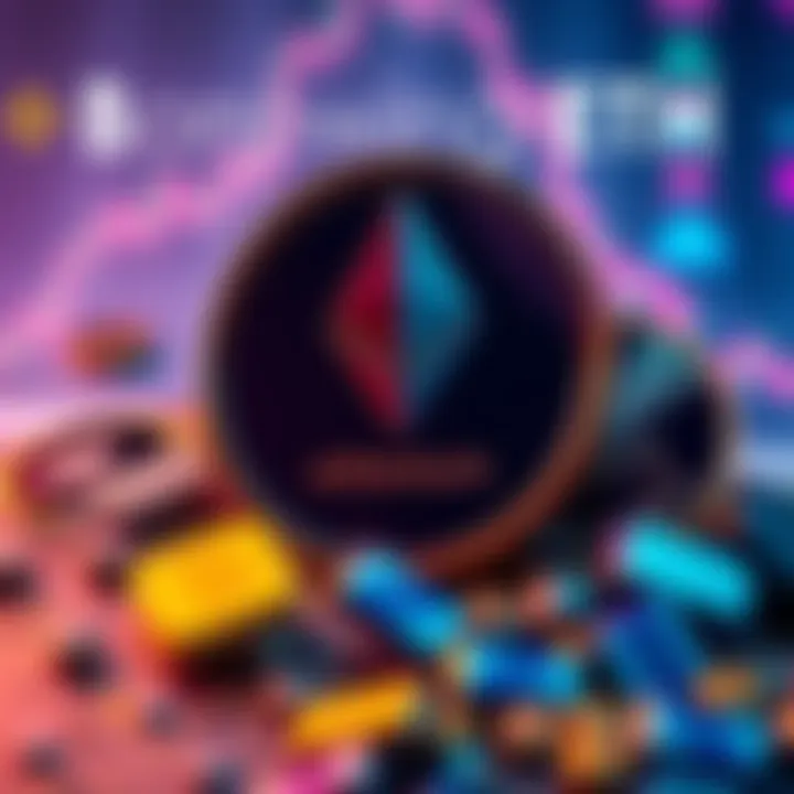A graphic showing the process of using Ethereum as collateral on the Binance platform, with visual elements representing borrowing and digital assets.