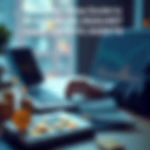 A person analyzing cryptocurrency values on a laptop, with charts and a calculator nearby, indicating borrowing options