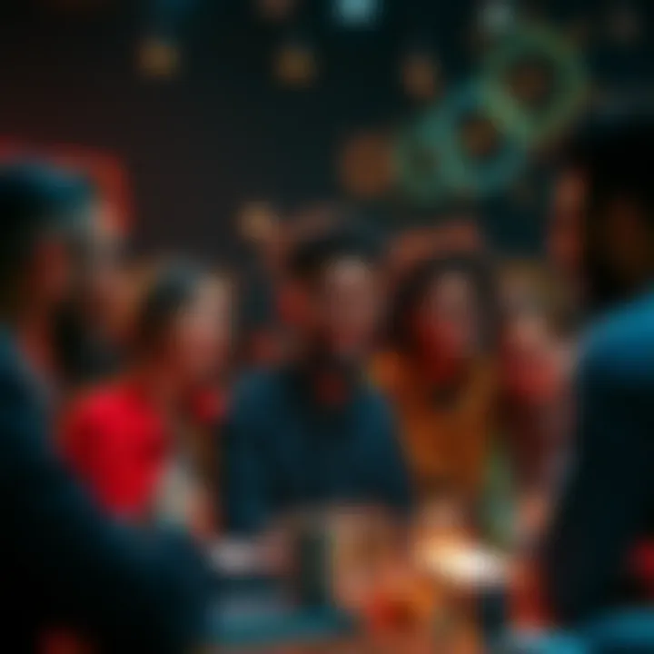 A group of diverse people engaged in a creative brainstorming session, sharing ideas with enthusiasm.