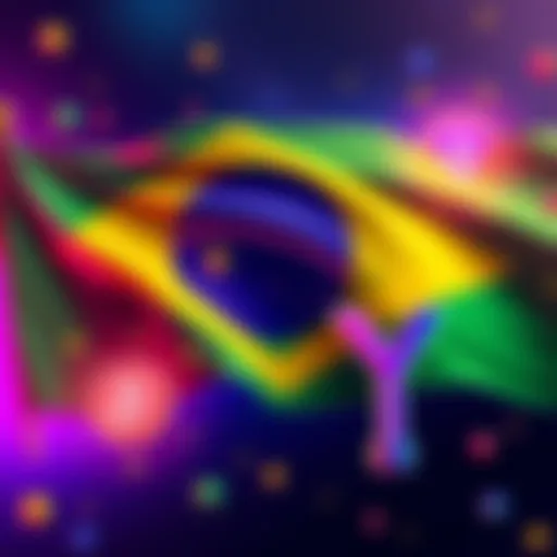 Illustration of Brazil's flag with cryptocurrency symbols and a tax symbol, reflecting the proposed tax on stablecoin transactions