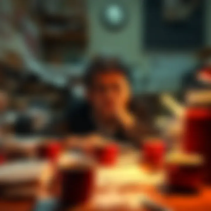 A person looking exhausted at a cluttered desk, surrounded by coffee cups and papers, symbolizing monotonous daily life.