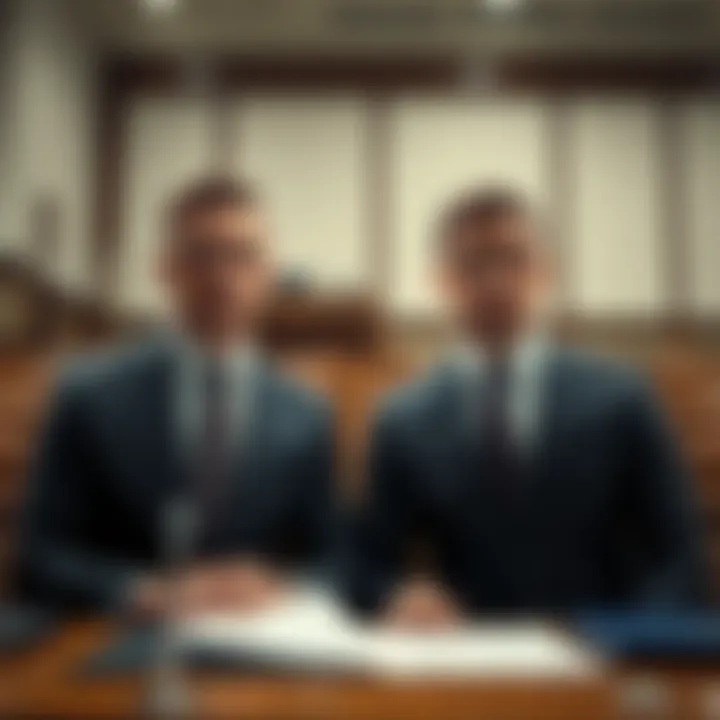 Two brothers in a courtroom accused of stealing $25 million in cryptocurrency, looking determined while legal documents are on the table