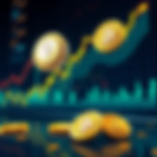 A graphic showing Bitcoin's downward trend impacting Dogecoin's value, with charts and coins illustrated.