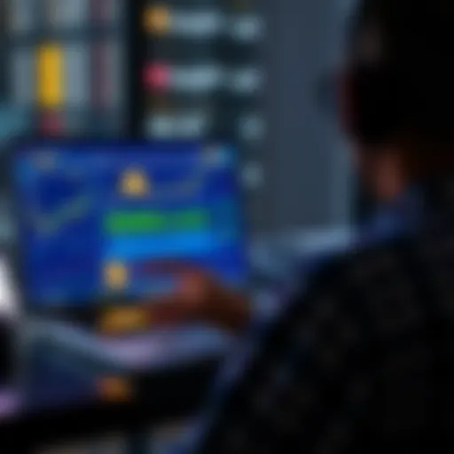 A person analyzing different crypto platforms for Bitcoin investments on a laptop, with graphs and charts displayed on the screen.