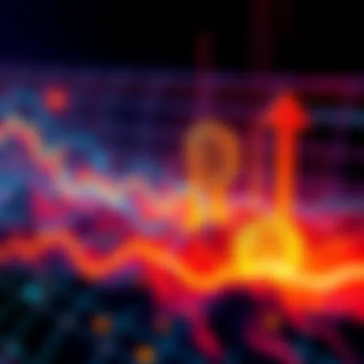 Illustration depicting Bitcoin price fluctuations with rising and falling arrows, representing the current unpredictable market trends.