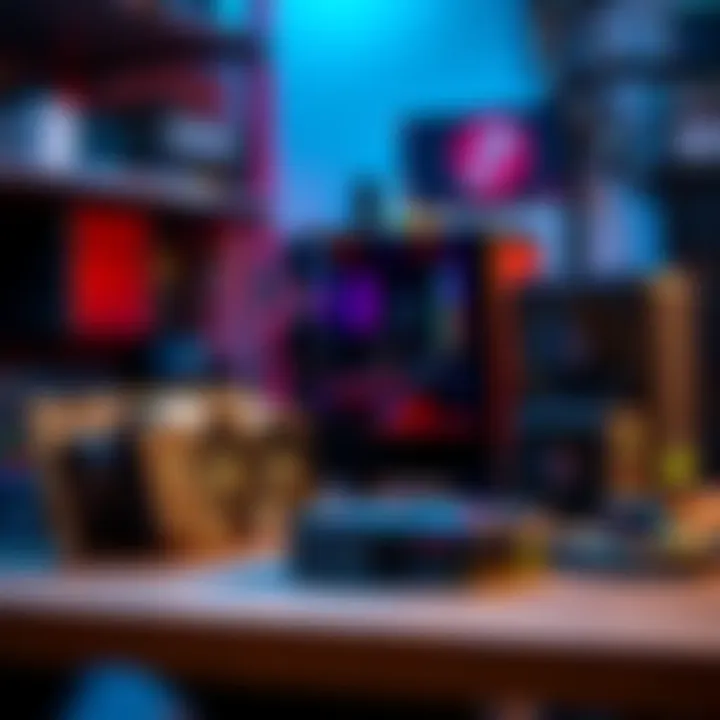 A showcase of components for a 1440p gaming PC build under $1500, including a graphics card, motherboard, and power supply, arranged on a workbench.