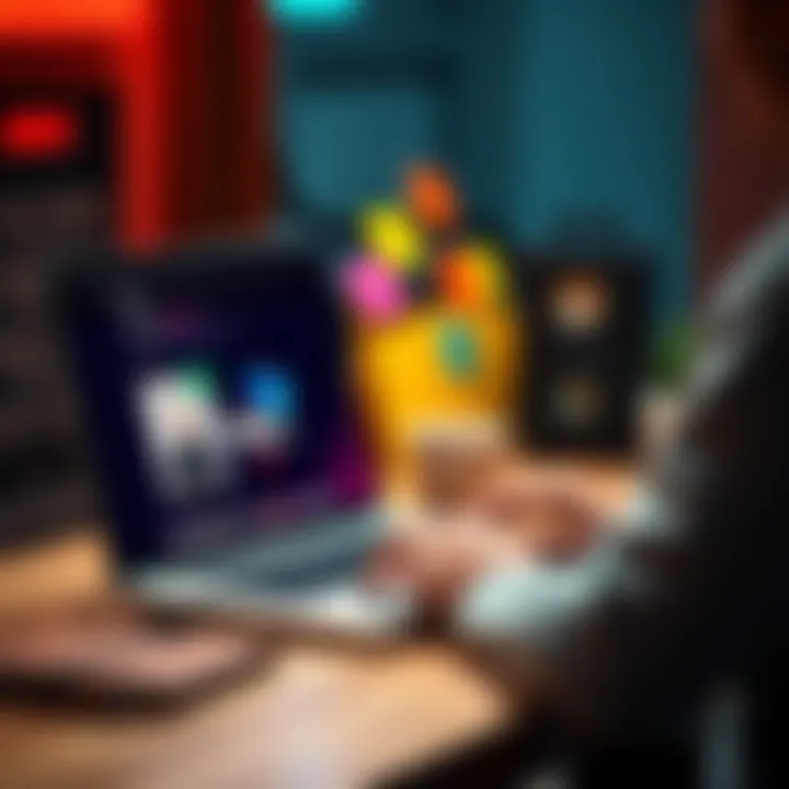 Building a Simple Website A person using a laptop to create a personal portfolio website, with colorful elements representing web design.