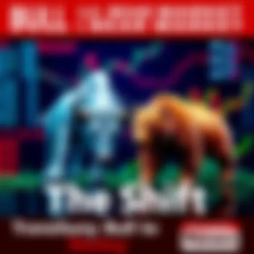 A graphic showing a bull and a bear representing the transition from bull markets to bear markets in finance.