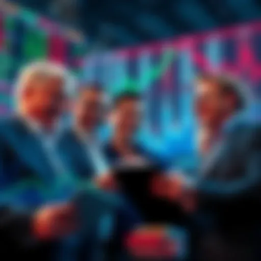 A group of investors looking at stock charts and smiling, symbolizing hope for a bull market.