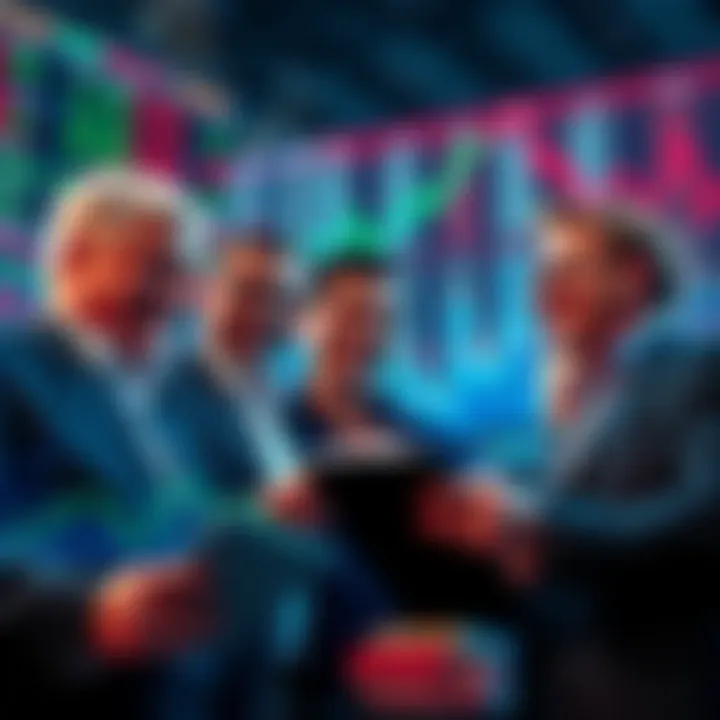 A group of investors looking at stock charts and smiling, symbolizing hope for a bull market.