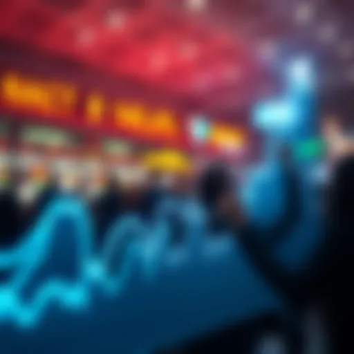 Graph showing upward trend in stock market with excited investors