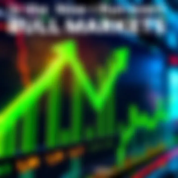 A bull market graph showing upward trends with green arrows and bars, indicating market growth and potential opportunities.