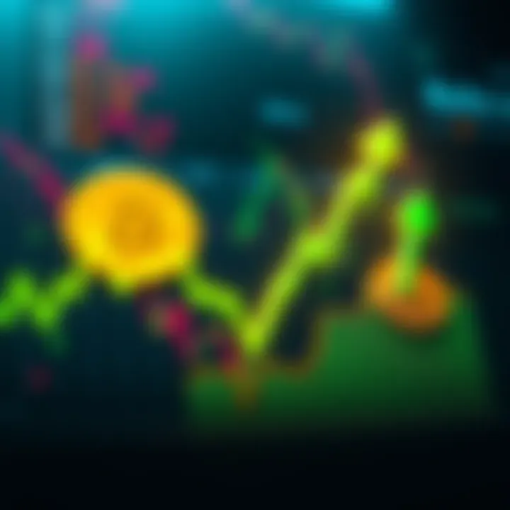 A graph showing an upward trend in cryptocurrency prices, with green arrows indicating growth and potential gains for investors.