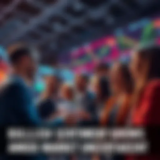 A group of people discussing stock charts and market trends, showing optimism and excitement about future gains.