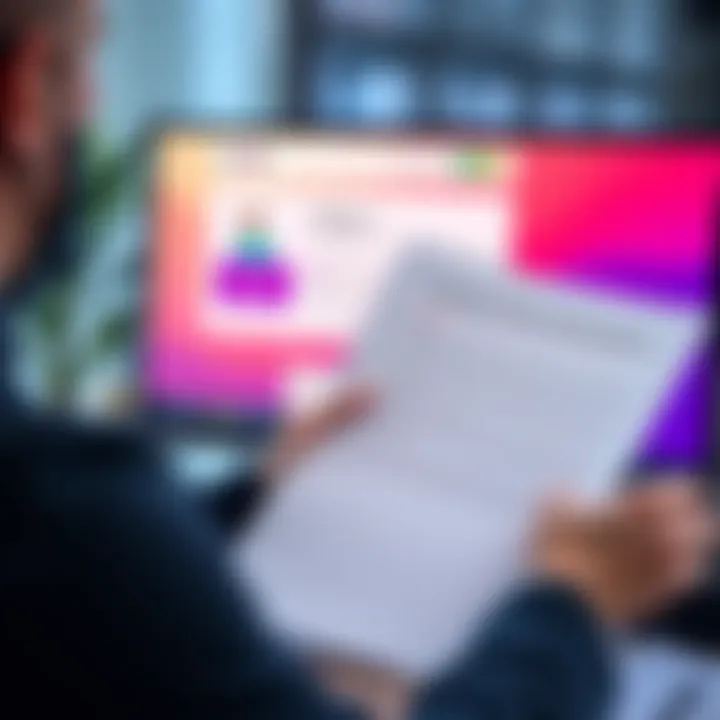 A person holding documents that prove a business operating address, with a computer displaying a Revolut Business account interface in the background.