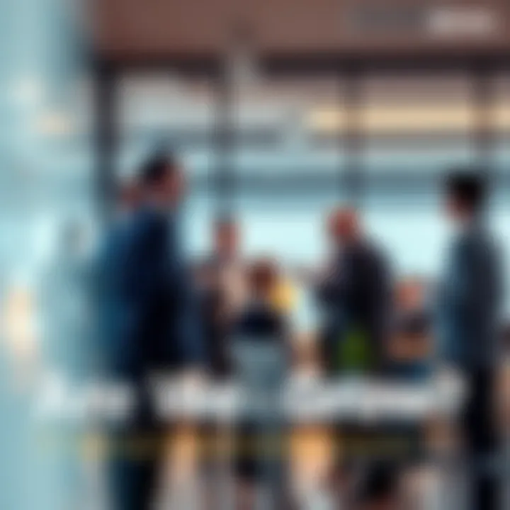 A diverse group of professionals discussing business strategies and growth in a modern office setting