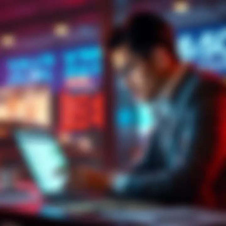 A businessman looking at a laptop with payment options on the screen, contemplating the use of Revolut Pro for transactions.