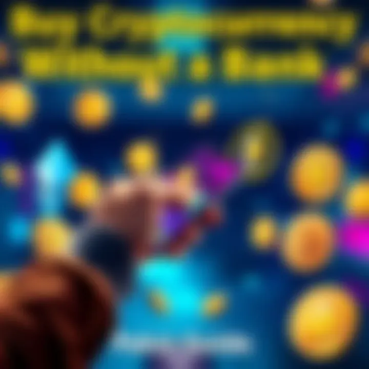 A person purchasing cryptocurrency using a smartphone, surrounded by symbols of digital money, like Bitcoin and Ethereum icons, with a feeling of ease and satisfaction.