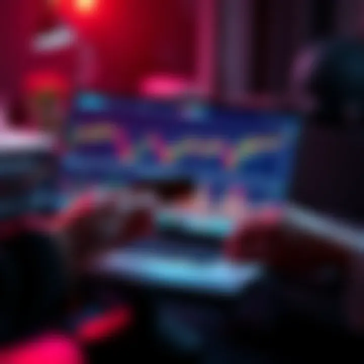 A person purchasing cryptocurrency on a laptop using a credit card, with graphs and charts on the screen, representing a digital currency exchange