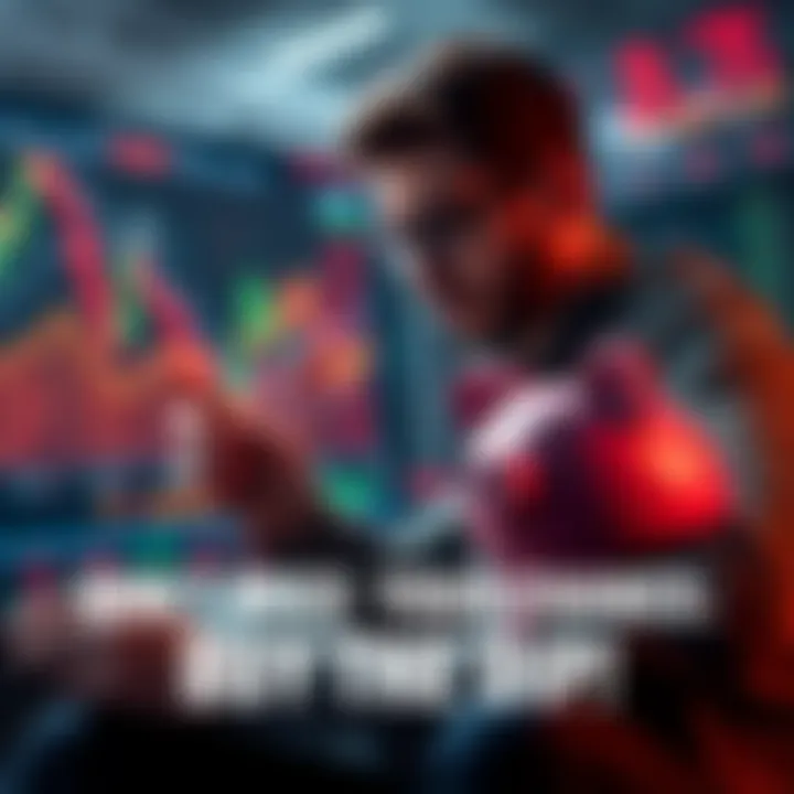 A person analyzing stock market charts with falling prices and a piggy bank ready to invest