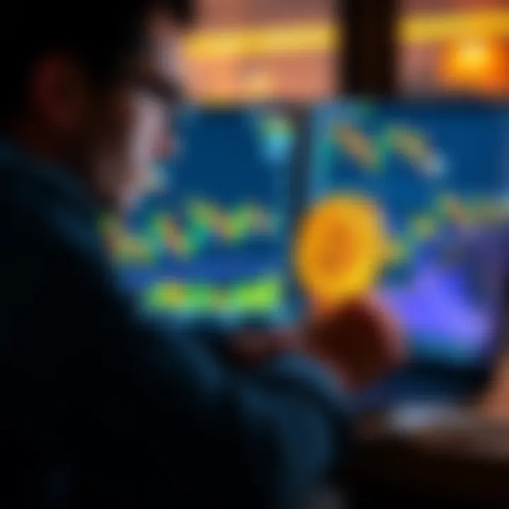 A person analyzing cryptocurrency charts on a laptop, considering investment options for 3x leveraged Bitcoin